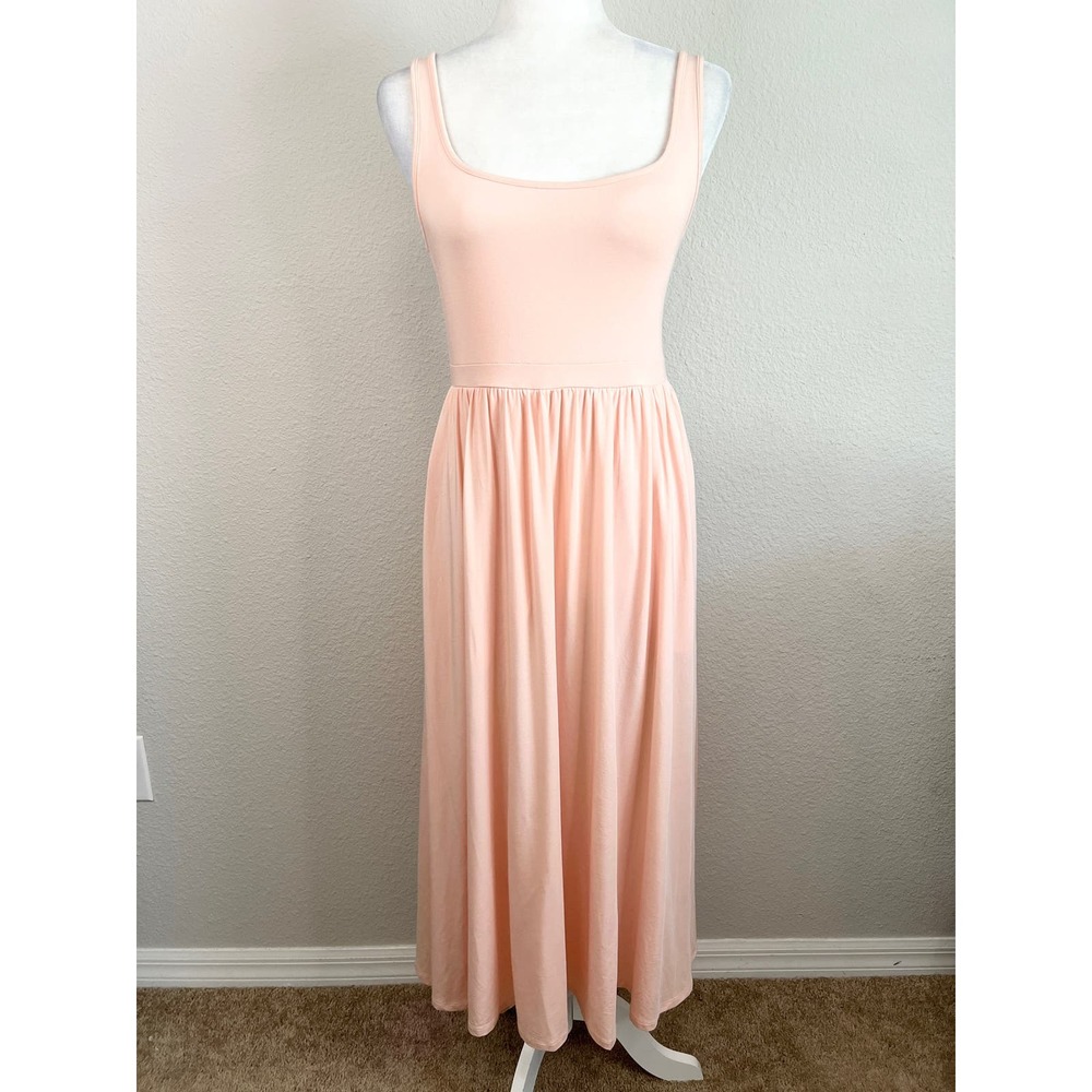 Aritzia Wilfred Market Tank Dress Women's M Pink Midi A-line Pockets Jersey Soft